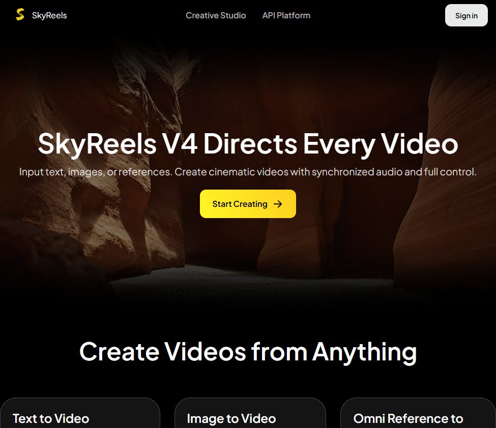 SkyReels 网站截图